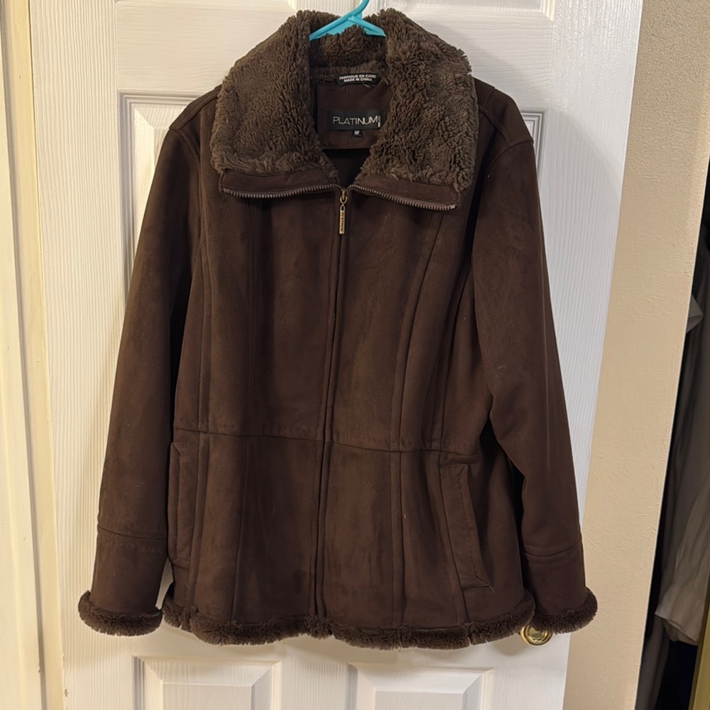 Women's Brown Jacket with Faux Fur Lining